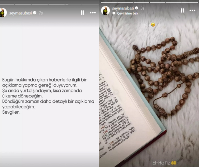 Şeyma Subaşı’nın Kur’an paylaşımı