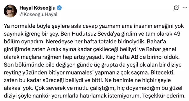 Hayal Köseoğlu’nun yanıtı