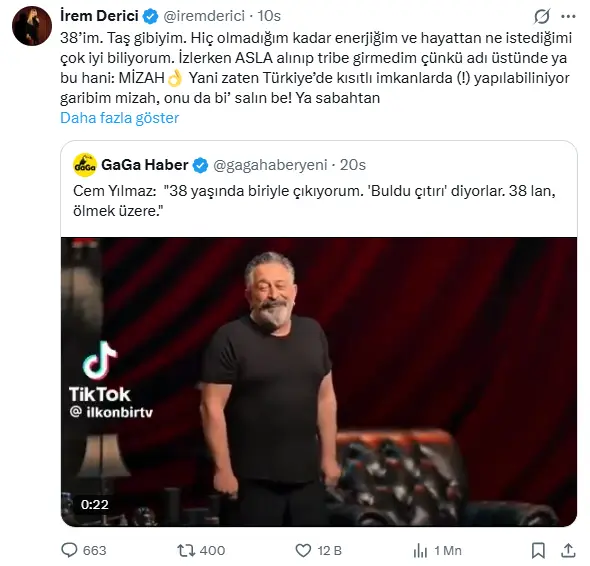 İrem Derici sosyal medyada paylaşım yapıyor