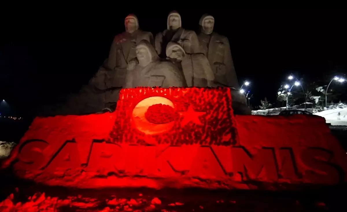 Kars’ta Buzdan Anıtlar Parladı: Sarıkamış Şehit Heykelleri Işık Şölenine Döndü