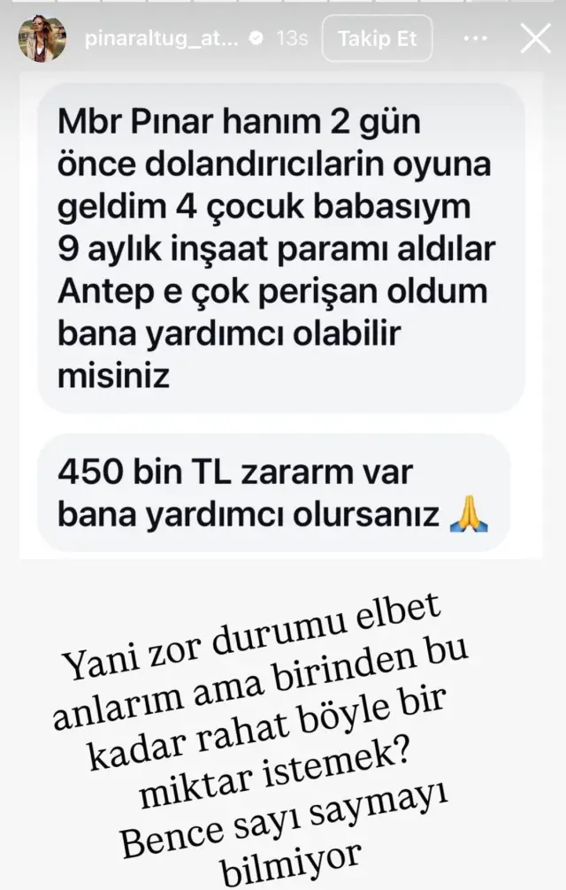 Takipçi mesajının ekran görüntüsü