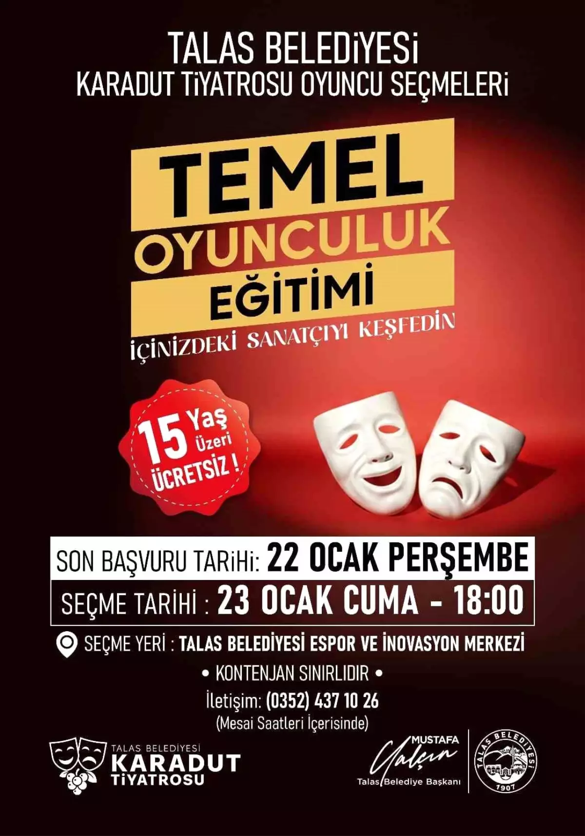 Talas Belediyesi'nden Gençlere Ücretsiz Temel Oyunculuk Eğitimi