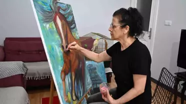 Ayten Cömert'in deprem temalı bir tablosu